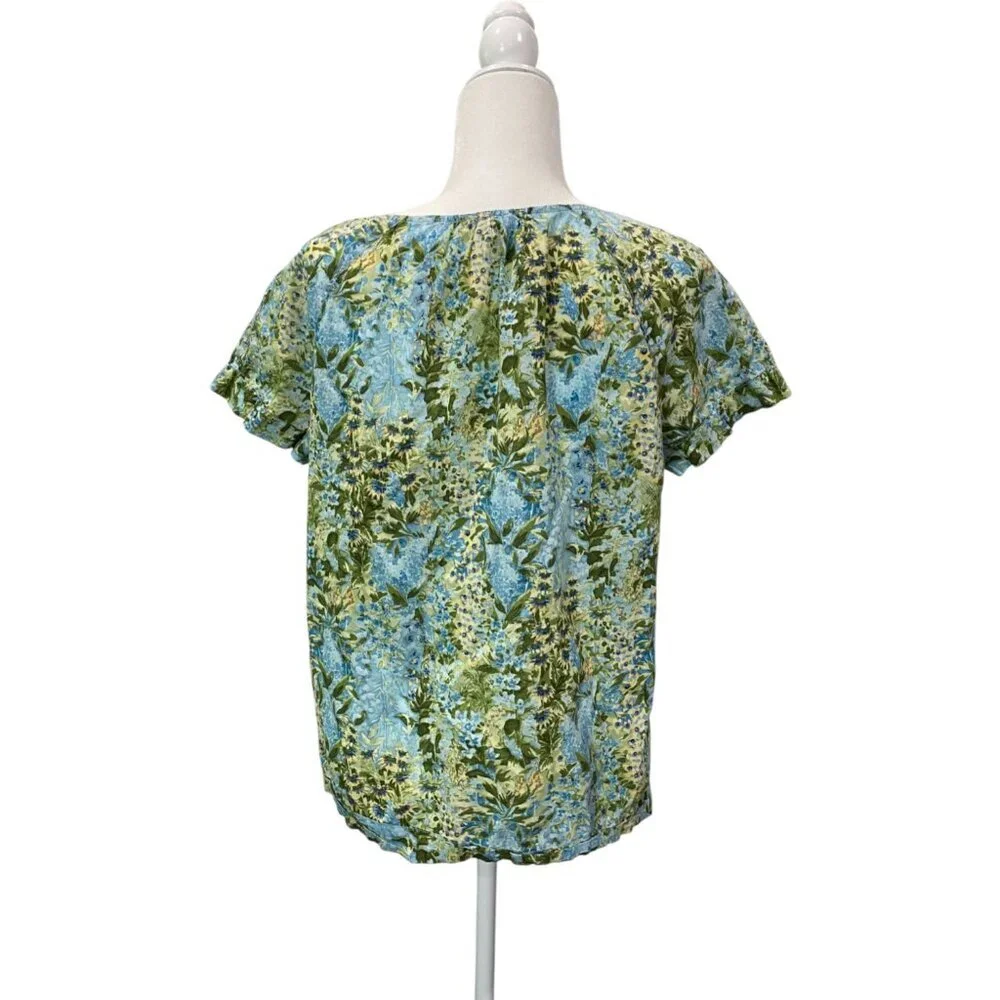 Talbots Floral Pintuck Cotton Blouse - Size M - Blue Green Yellow Print - Picture 3 of 5
